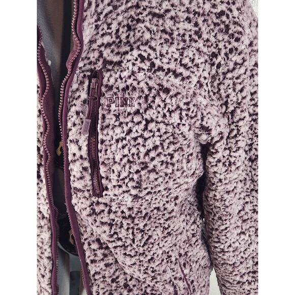 Pink Victoria's Secret Jacket Women's M Frosted Plum Sherpa Full-Zip Mock Neck - Picture 4 of 7